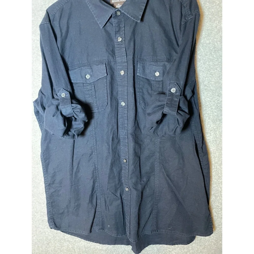 Michael Kors Mens Shirt XL Navy Roll Tab Sleeve Linen Cotton Blend Button Up